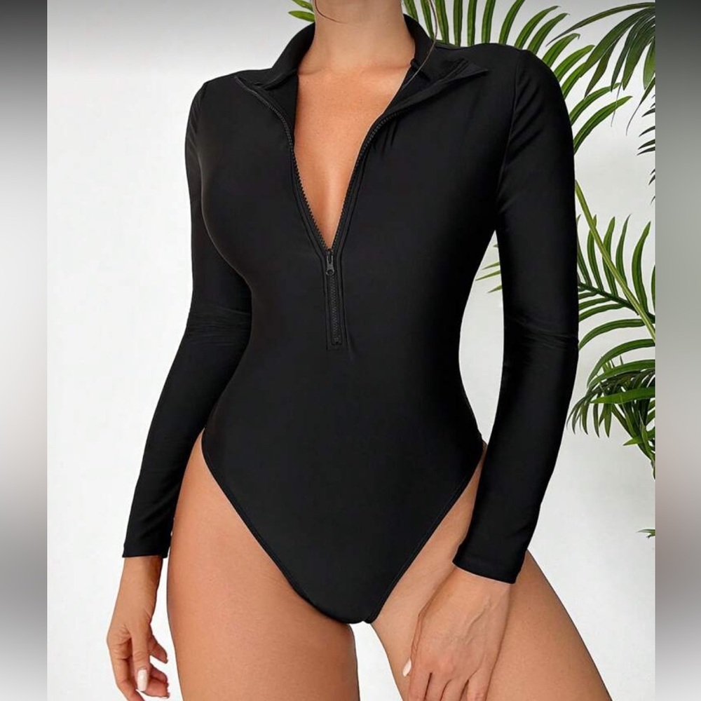 SHEIN Swim Summer Beach Women's Zipper Long Sleeve One Piece Swimsuit